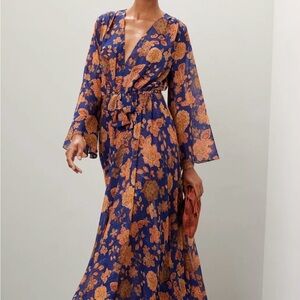 MISA Los Angeles Navy and Orange Floral Dress